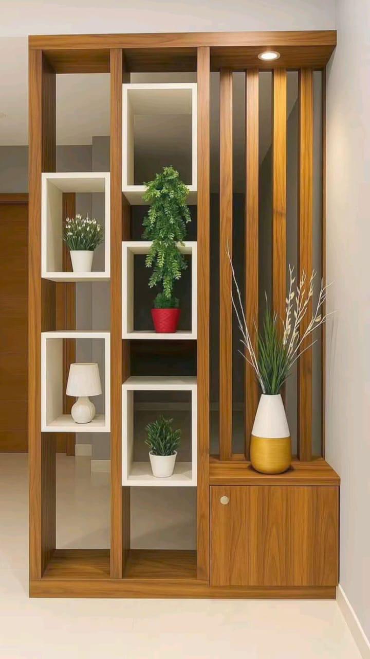 Modern Wooden Partition with Display Shelves